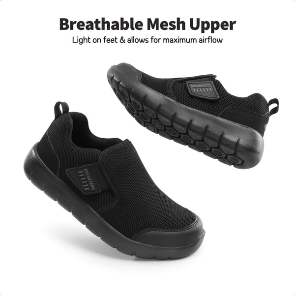[EZ-Ons MightyMovers+] Kids Scuff-Resistant Toe Comfortable Running Shoes - ALL BLACK - 1